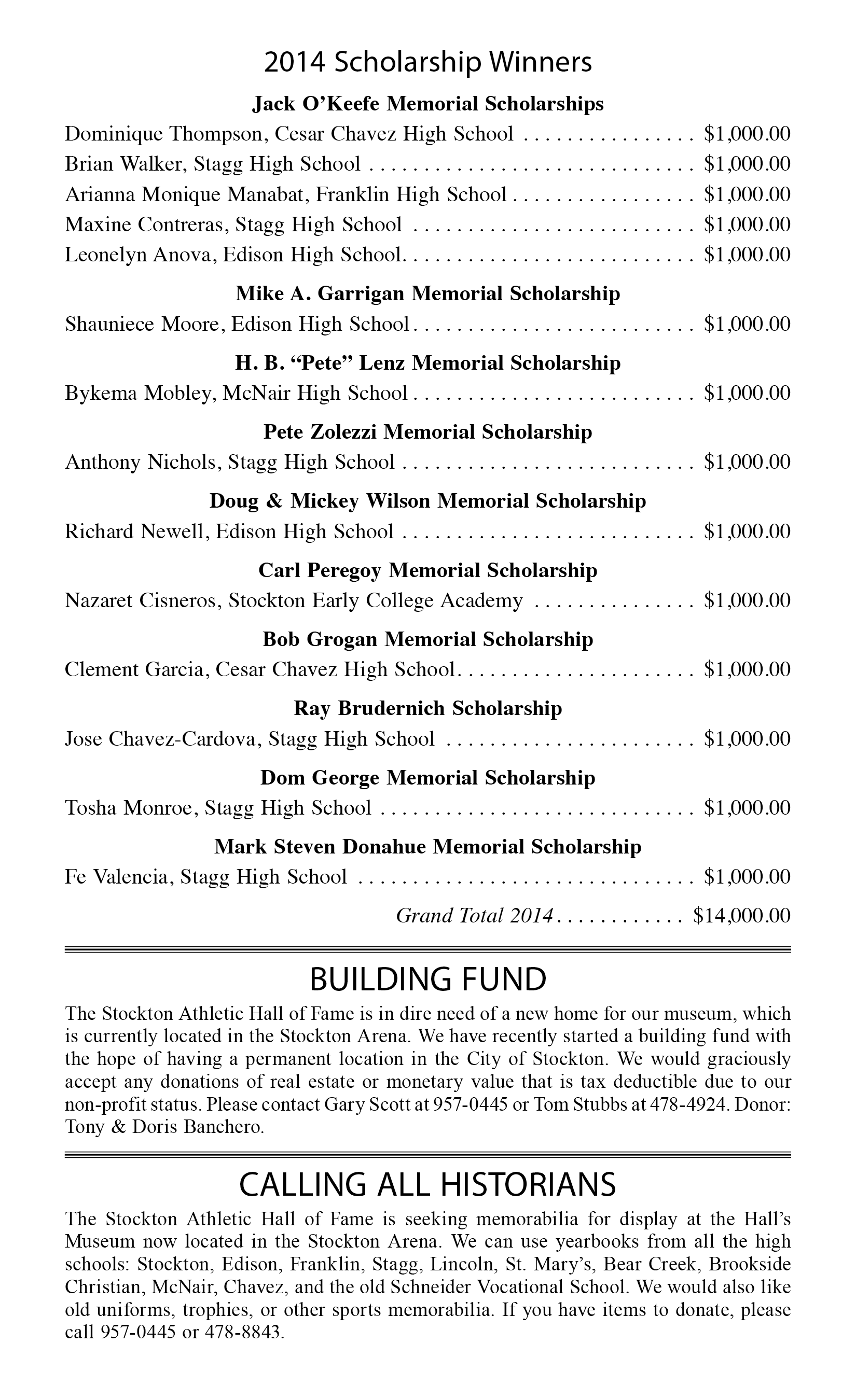 2014 scholarship winners